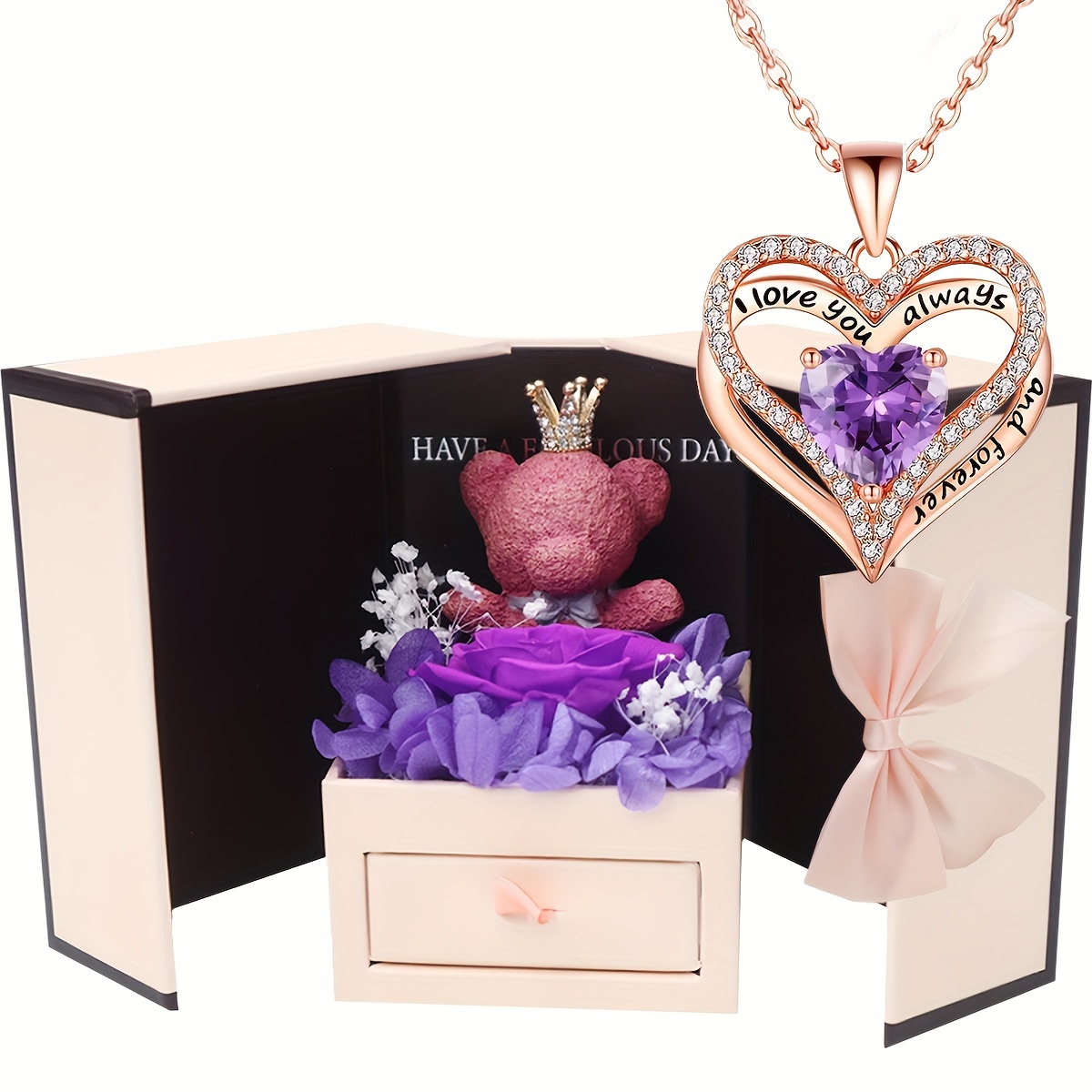 Preserved Real Rose Love Necklace Eternal Flowers Rose Gifts - Temu Canada