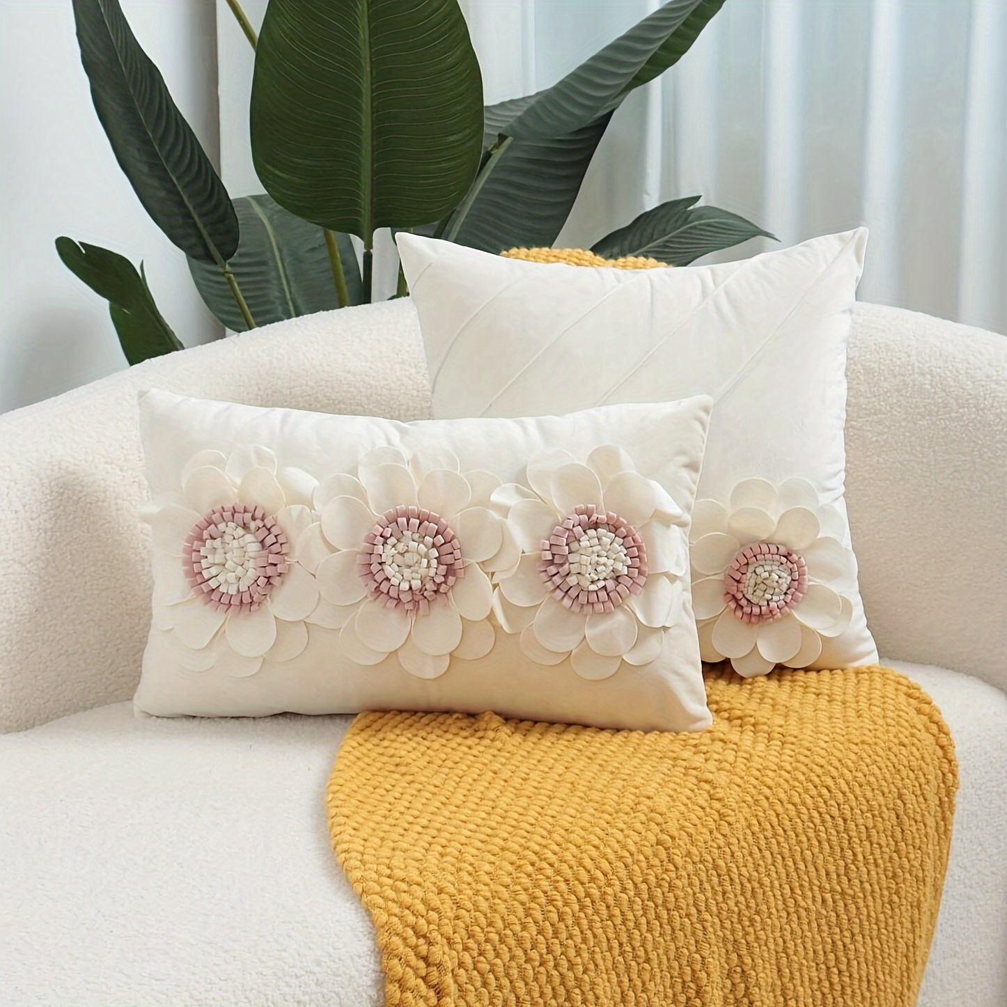 1pc Solid Color Fashion Simple Flower Sun Flower Pillow Case Cushion Cover Car Pillow Home Decoration Living Room Bedroom Sofa Decoration Pillow Case Cushion Cover Does Not Contain Pillow Core