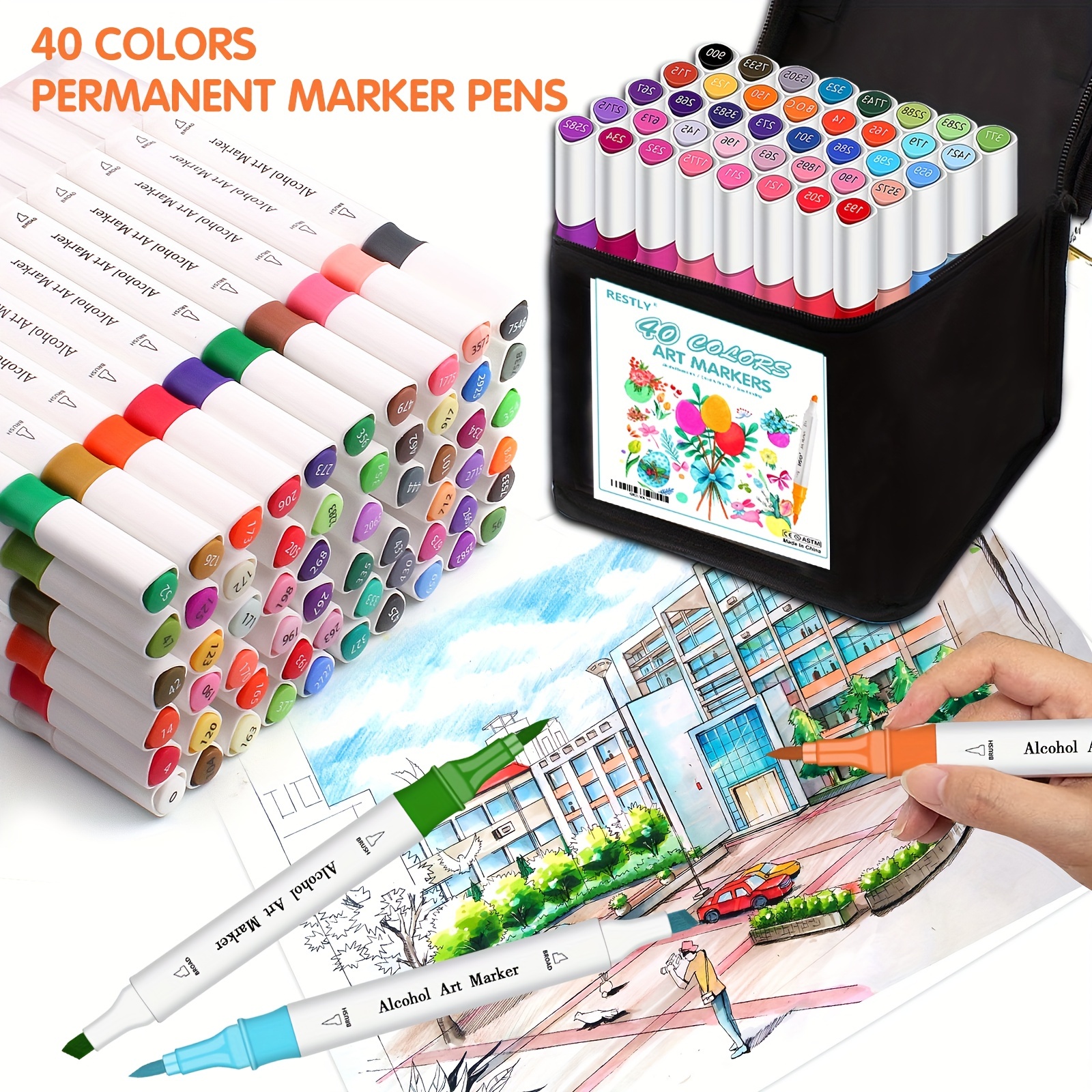 ABEIER 100 Colors Dual Tips Alcohol Markers set,Art Markers for Drawing,  Permanent Sketch Markers for Kids adult coloring