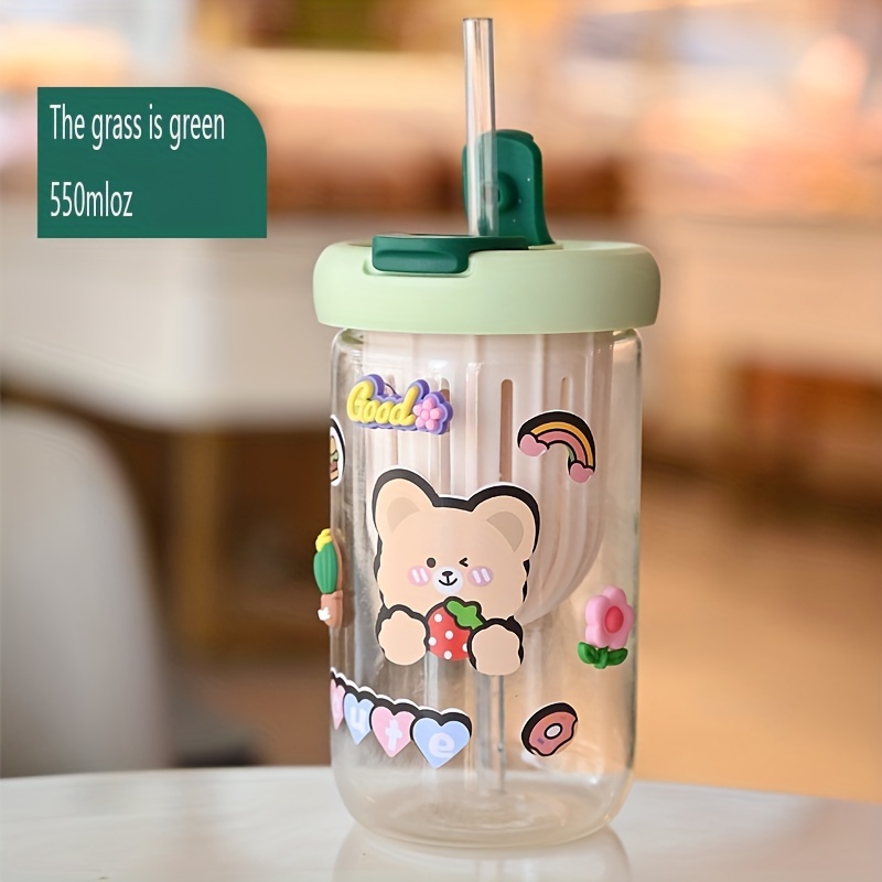 1pc Cartoon Water Bottle With Strap Clear Plastic Water Cups