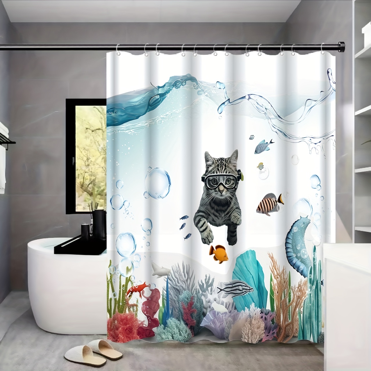 Marine Animal Shower Curtain Seahorse Nautical Theme Shower - Temu