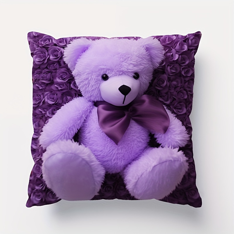 

1pc Memnun Purple Bear Throw Pillow Cover, 17.7x17.7in, Double-sided Print, Polyester 100%, Zippered, Machine Washable, Contemporary Style Decorative Cushion Case For Room Types