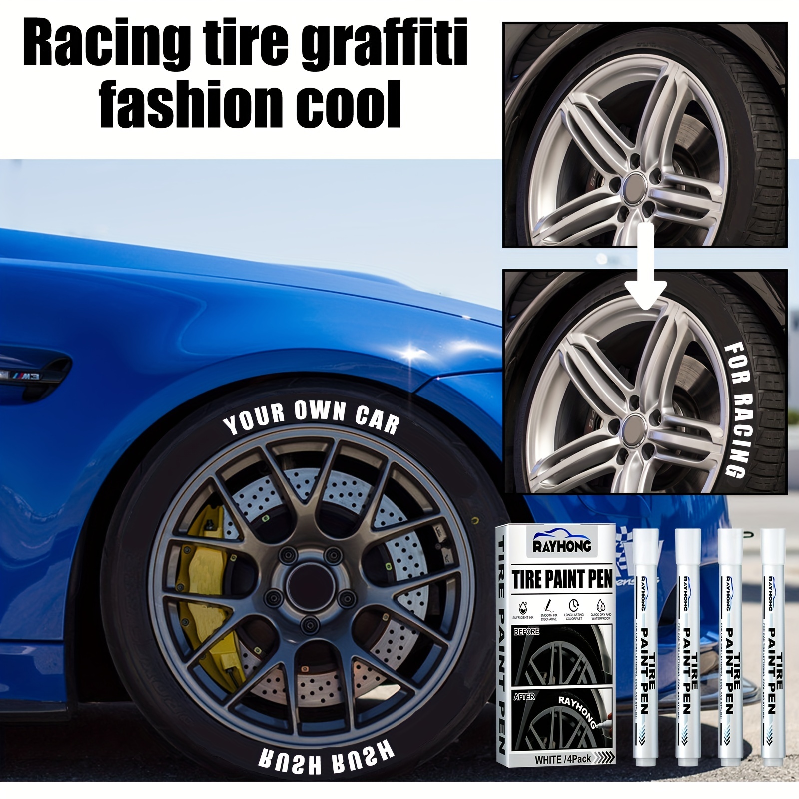 Pegatinas de letras para neumáticos de coche, decoración automática, 4  colores - AliExpress