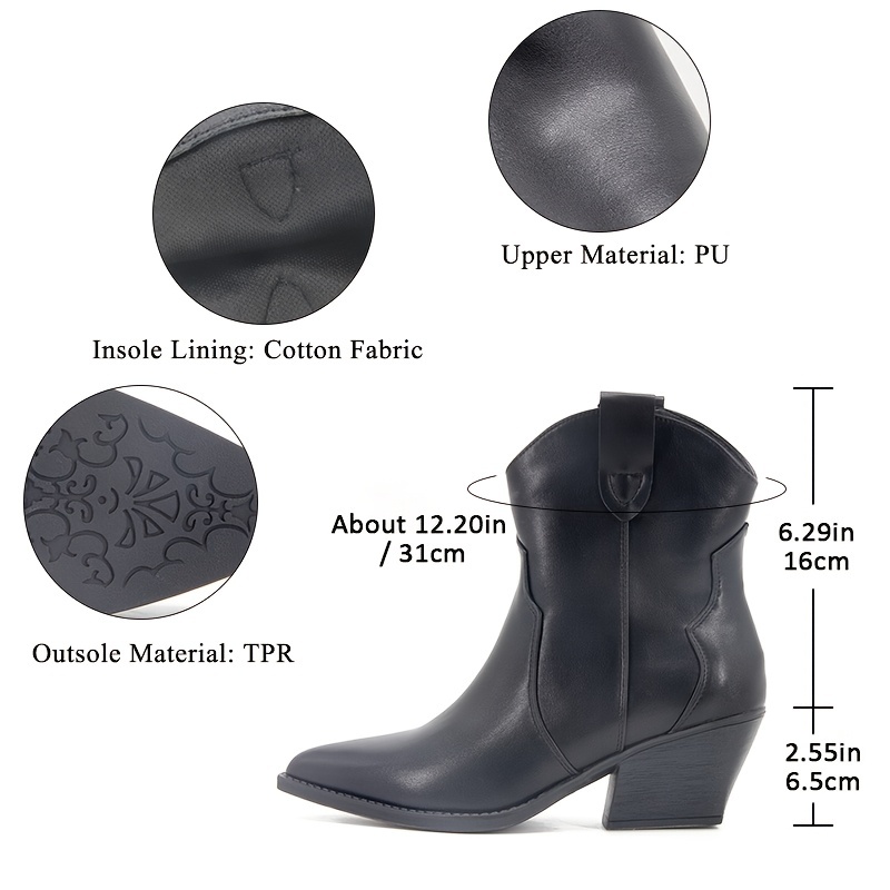 Ankle Boots Modern Women's Shoes Thick Heel PU Leather Winter Boots Simple  Style Women's Shoes Square Toe Full Set Side Zipper