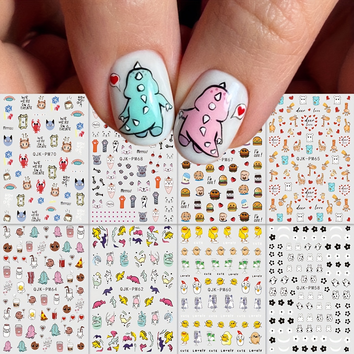 Cute Cartoon Nail Art Stickers Decals 3D Self Adhesive Nail Art Supplies  Cartoon Nail Decals for