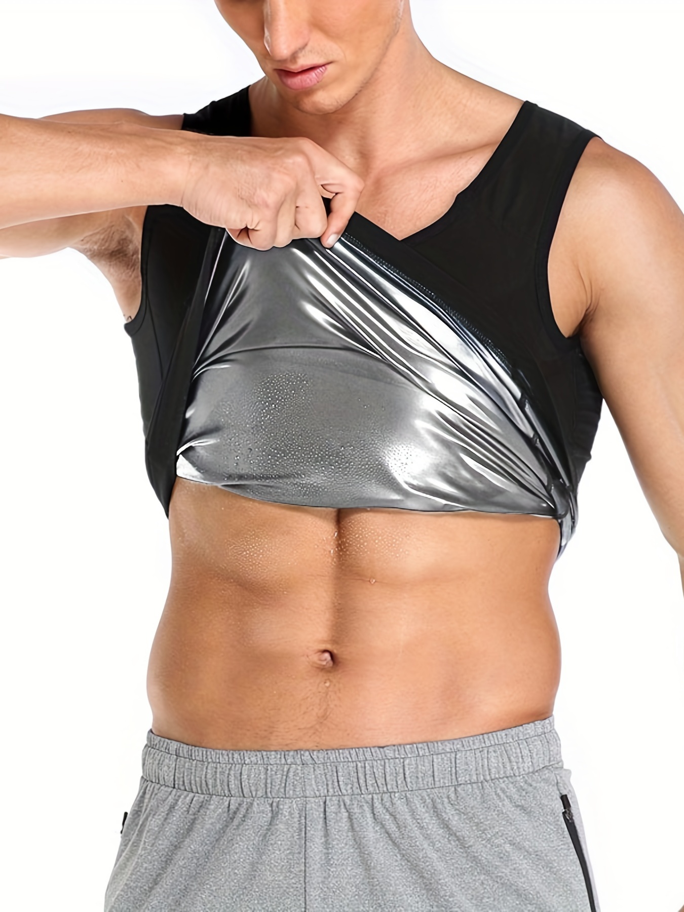 Men's Faux Leather Workout Vest, Body Shapers, Tank Top, Premium
