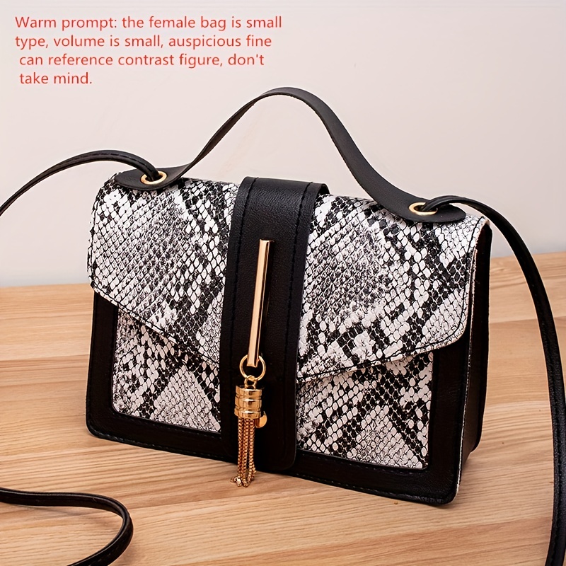 Snakeskin Crossbody Bag for Women Mini Clutch Bag Square Bags Cow Pattern  Shoulder Bag Retro PU Leather Handbags 