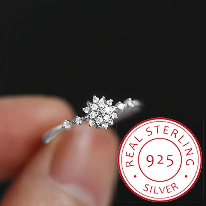 925 Silver Promise Ring Snowflake Zirconia Engagement Wedding