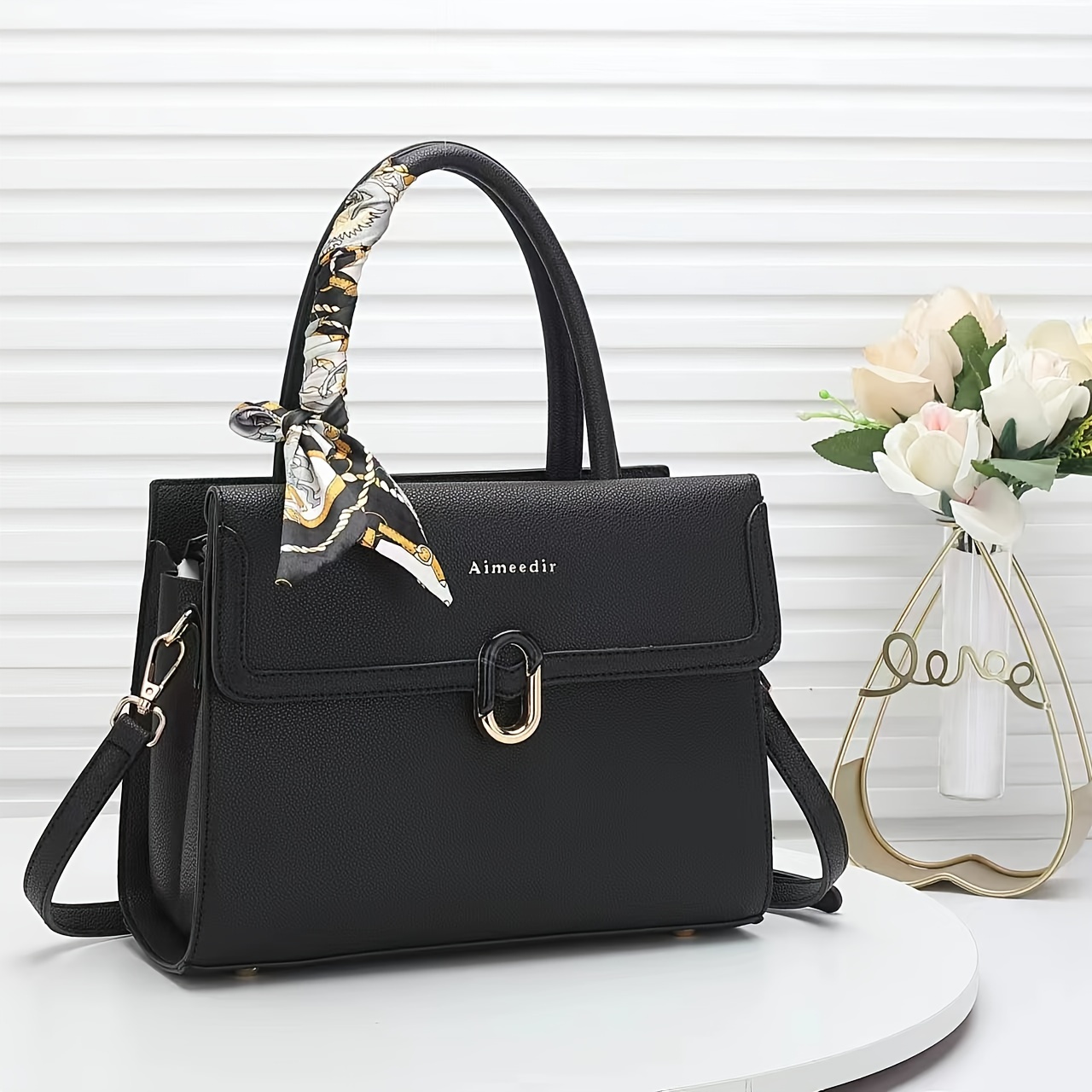 

Fashion Solid Color Handbag, Women's Top Handle Square Purse, Elegant Crossbody Bag