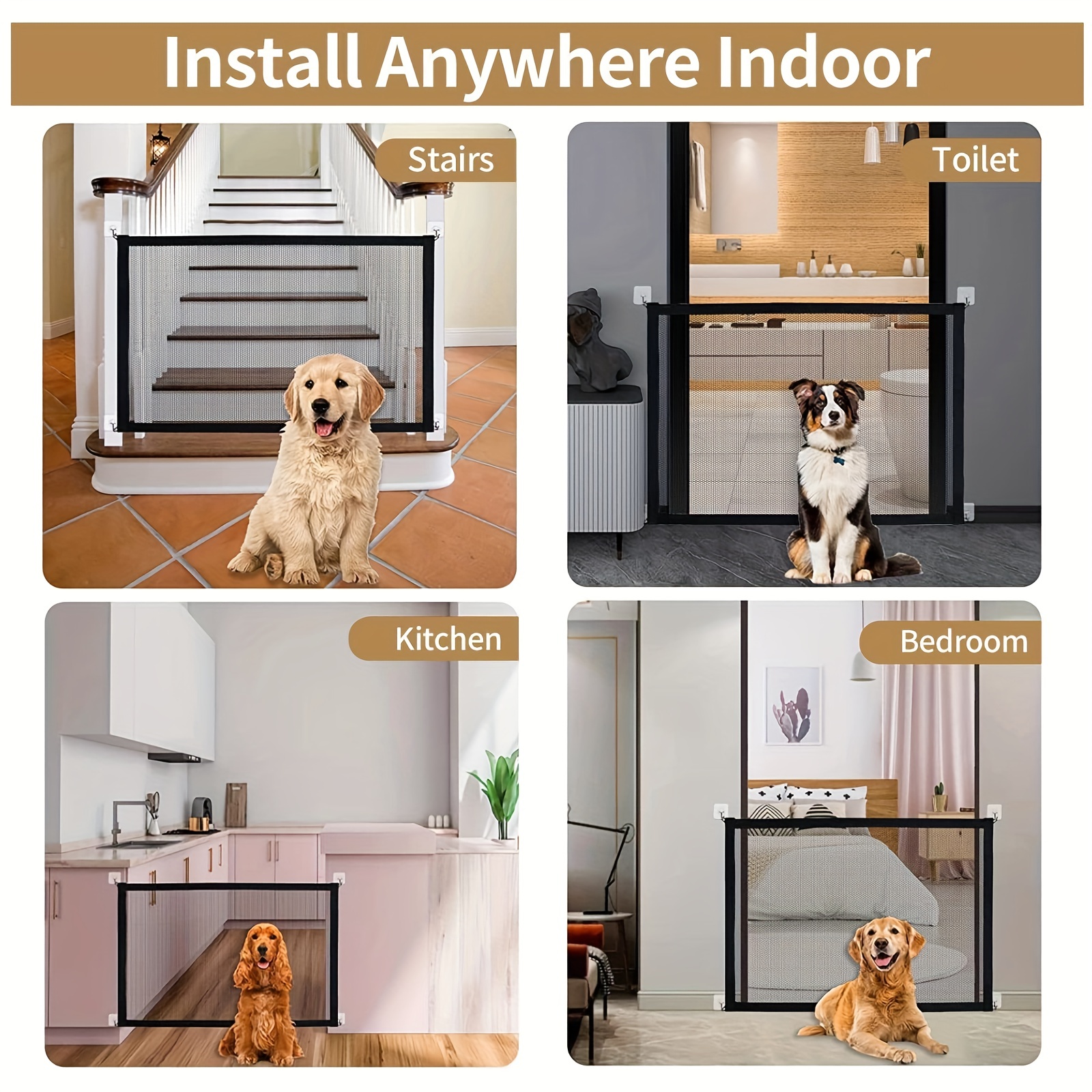 Dog Mesh Gate Portable Safety Fence Indoors
