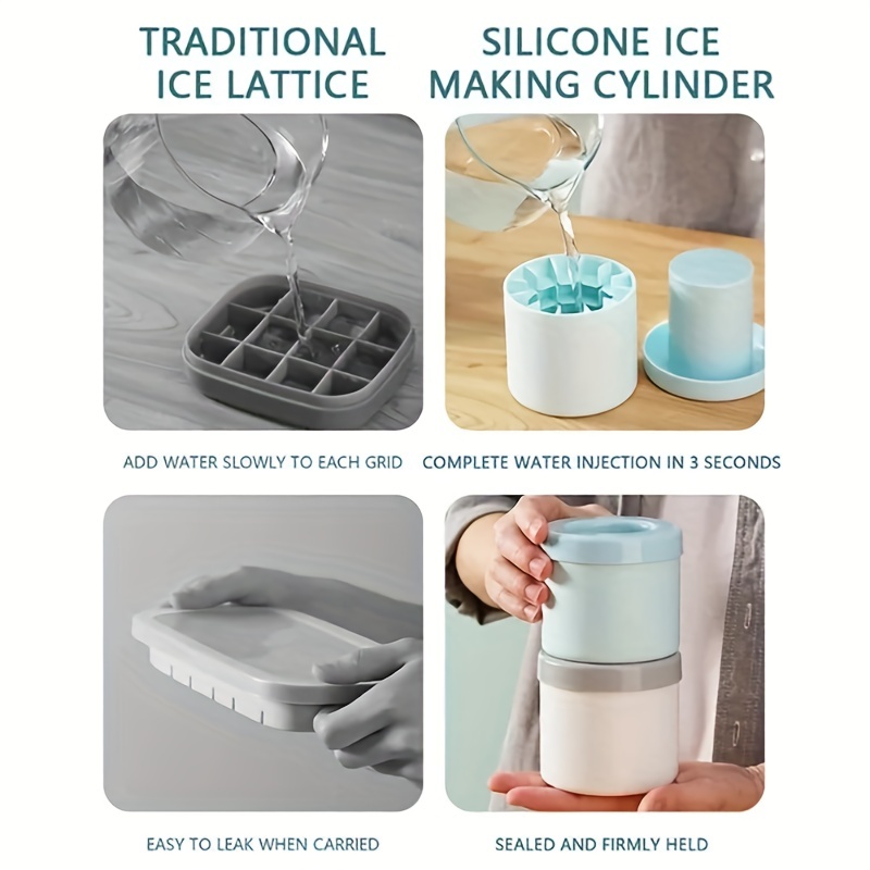 Ice Cube Maker Silicone Bucket Ice Mold and Storage Bin, Portable 2 in 1 Ice  Cube Maker, Small Ice Container 