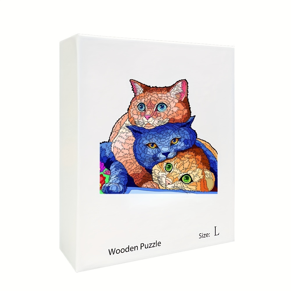 Wooden Jigsaw Puzzle Animal Shaped Three Cats