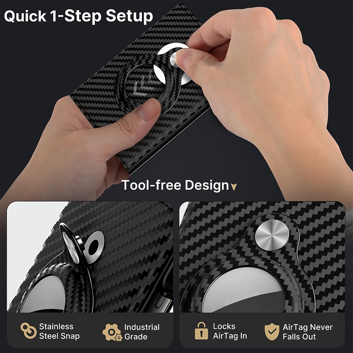 1pc Mens Anti Theft Scanning For Air Tag Wallet Carbon Fiber Trifold