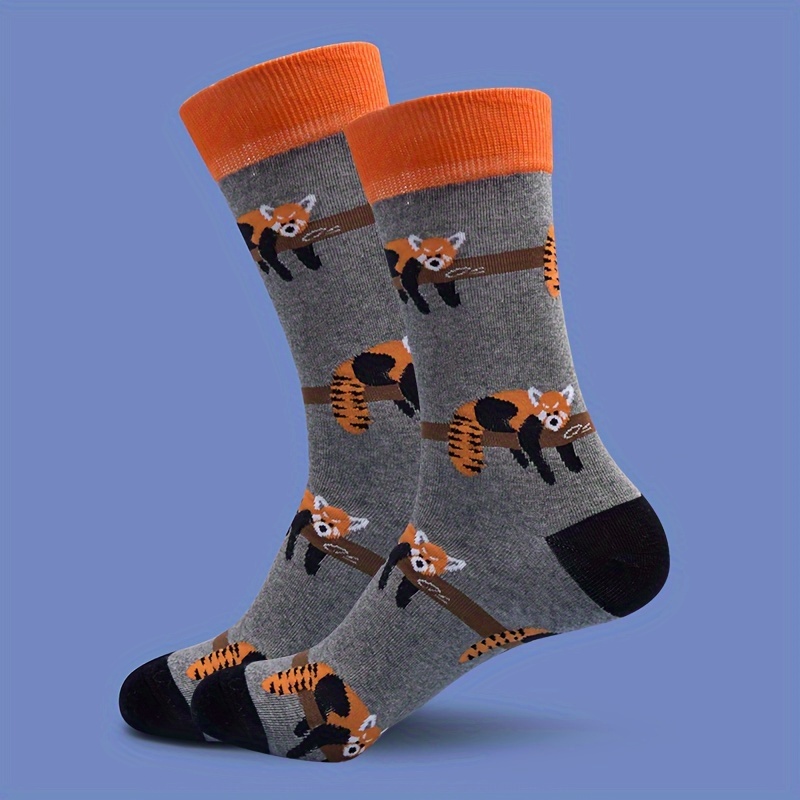Image of 1 Pair Men' & Unisex Raccoon Pattern Raccoon Face Novelty Socks - Warm Mid-calf Suits For Costume Parties, Themed Events & Casual Attire - Machine Washable Socks For