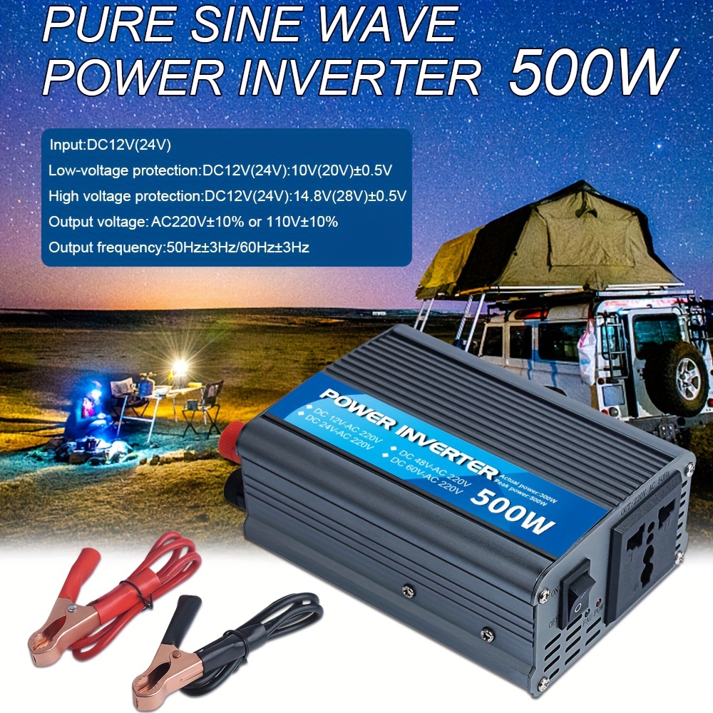 GGGarden Solar Power Inverter 500W Peak 12V Dc To 220V Ac Modified Sine  Wave Converter - Silver
