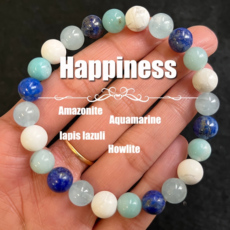 

1pc/happiness Stone Beaded Bracelet - 8mm Amazonite, Aquamarine, Jewelry Gift