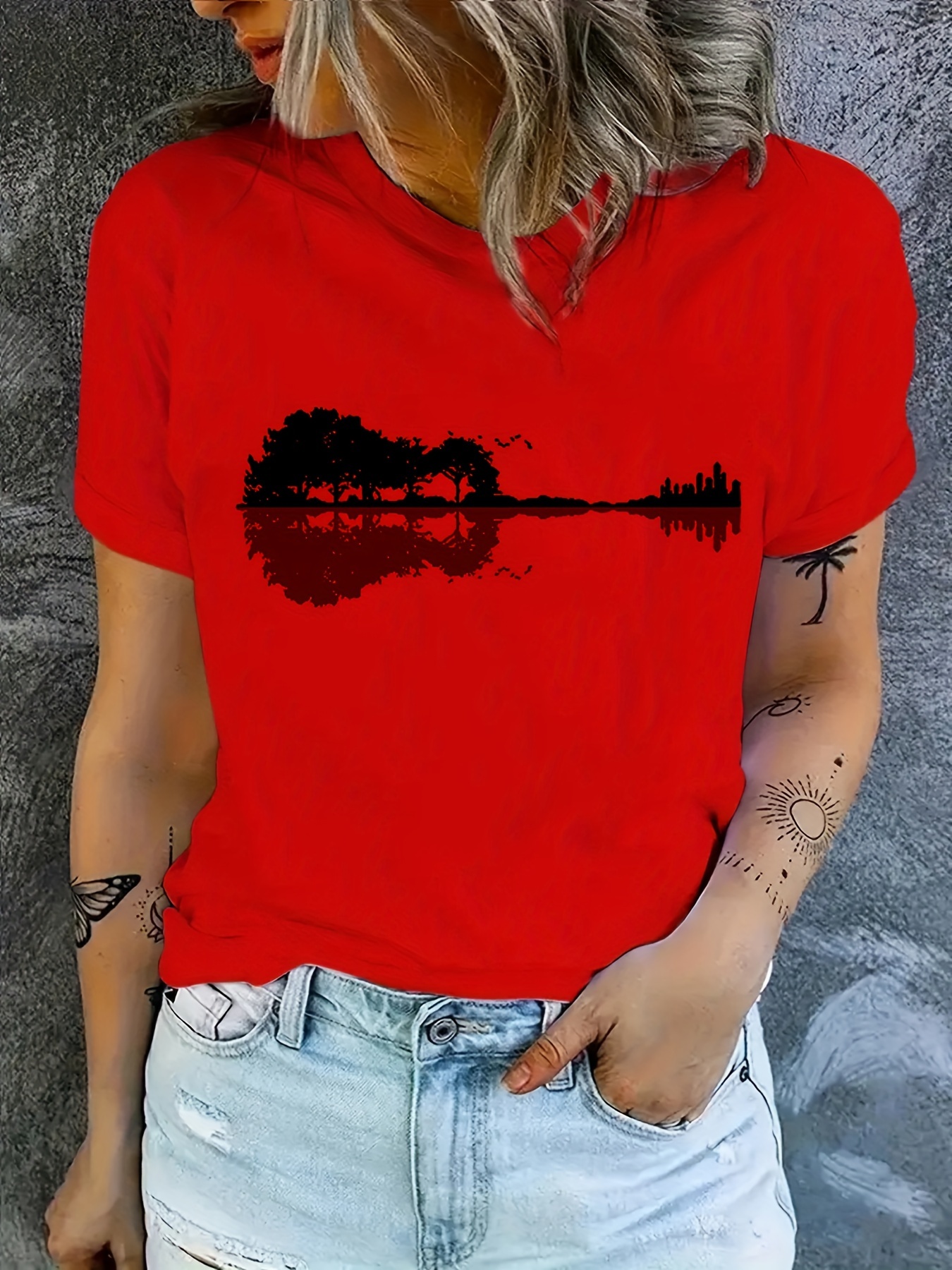 Graphic Print T shirt Plus Size Short Sleeve Crew Neck - Temu Australia