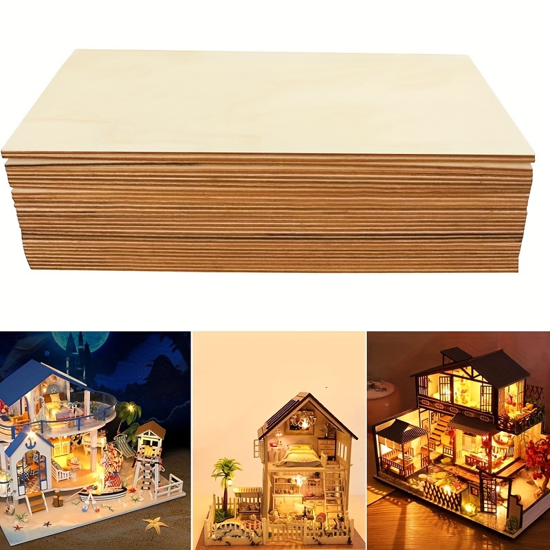 16PCS 4PCS Unfinished Wood, Wood Sheets For Crafts- 8 X 6 X 1/12 Inch- 2mm  Thick Wood Sheets With Smooth Surfaces-Unfinished Squares Wood Boards For  Laser Cutting, Wood Burning, Architectural Models, Staining