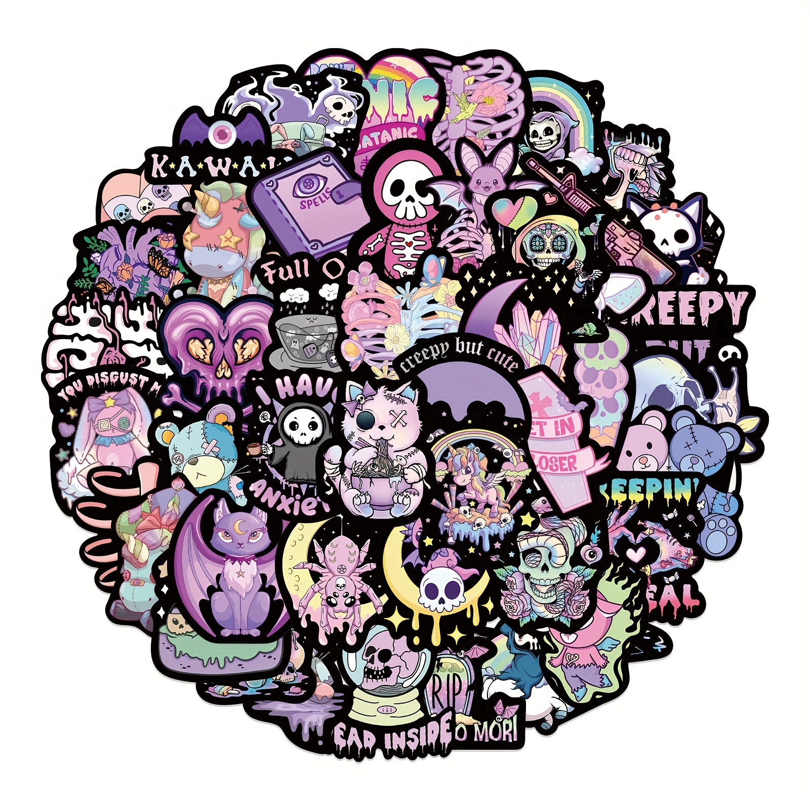 Creepy Cute Sticker Sheet, Pastel Goth Sticker Pack, Anime Gift