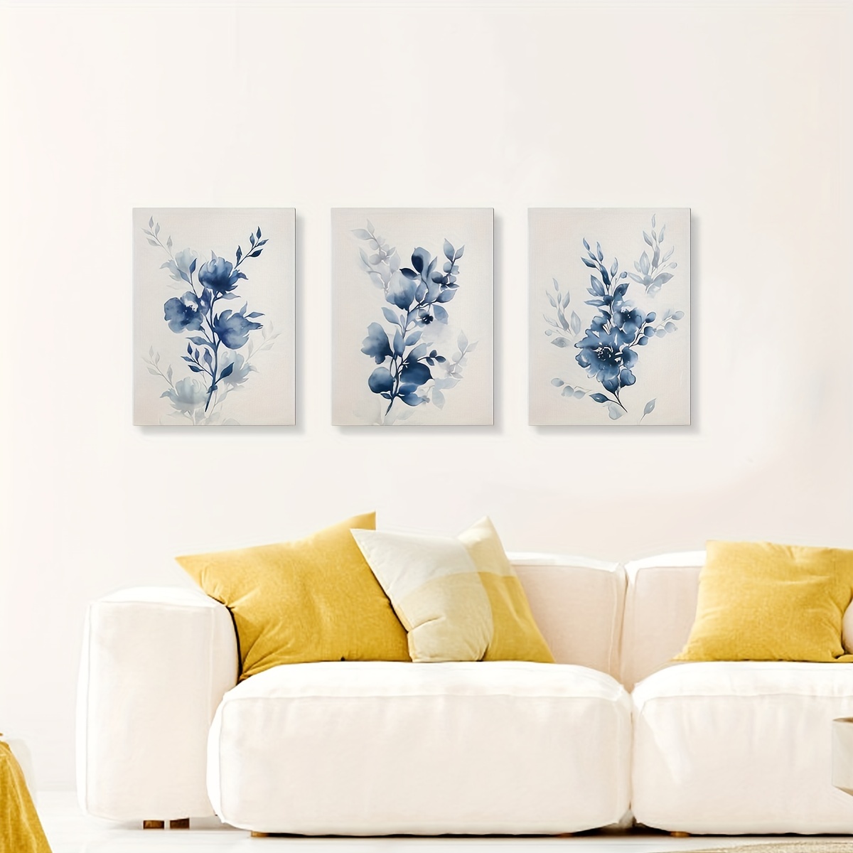 3pcs Framed Art Canvas Print Posters, Minimalist Blue Ink Plant Flower  Canvas Wall Art Paintings, Artwork Wall Painting For Living Room Bedroom  Bathro