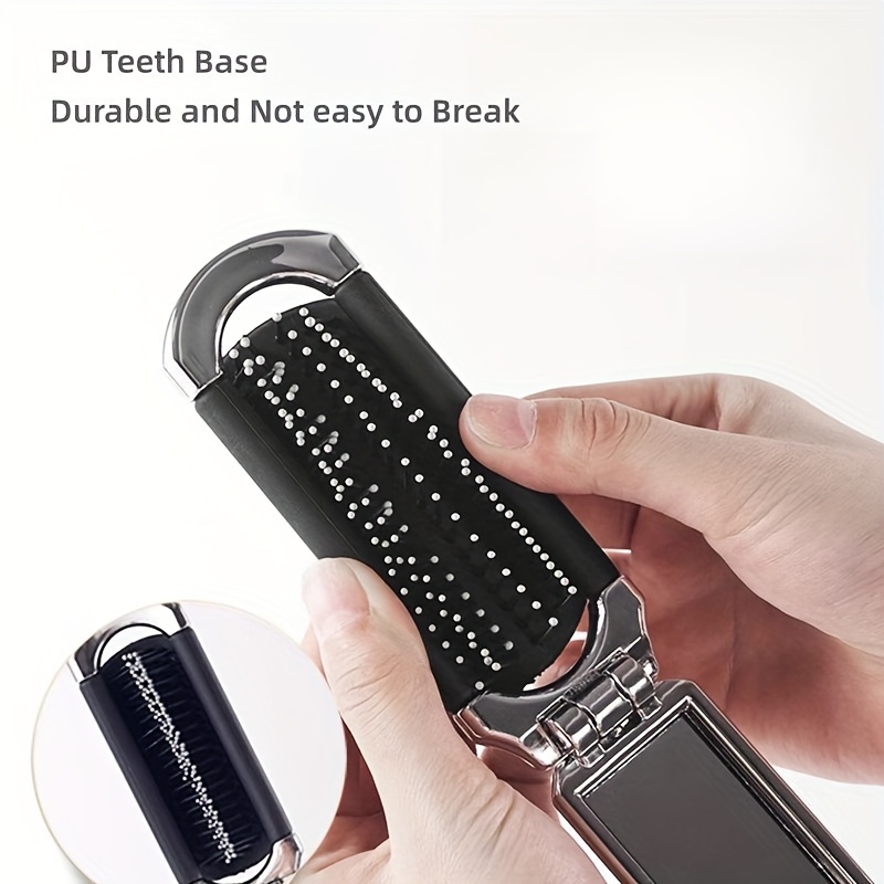 1pcs silvery folding comb with makeup mirror portable hairdressing ocmb scalp massage hair comb for daily travel outgoing use details 4