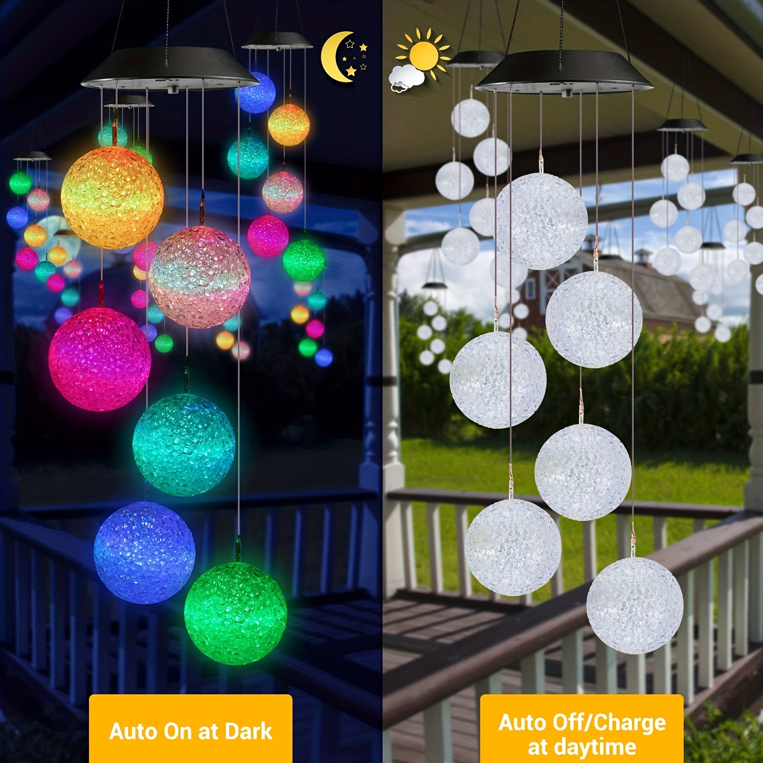 Crystal Ball Solar Lights Wind Chimes Changing Colors Garden - Temu