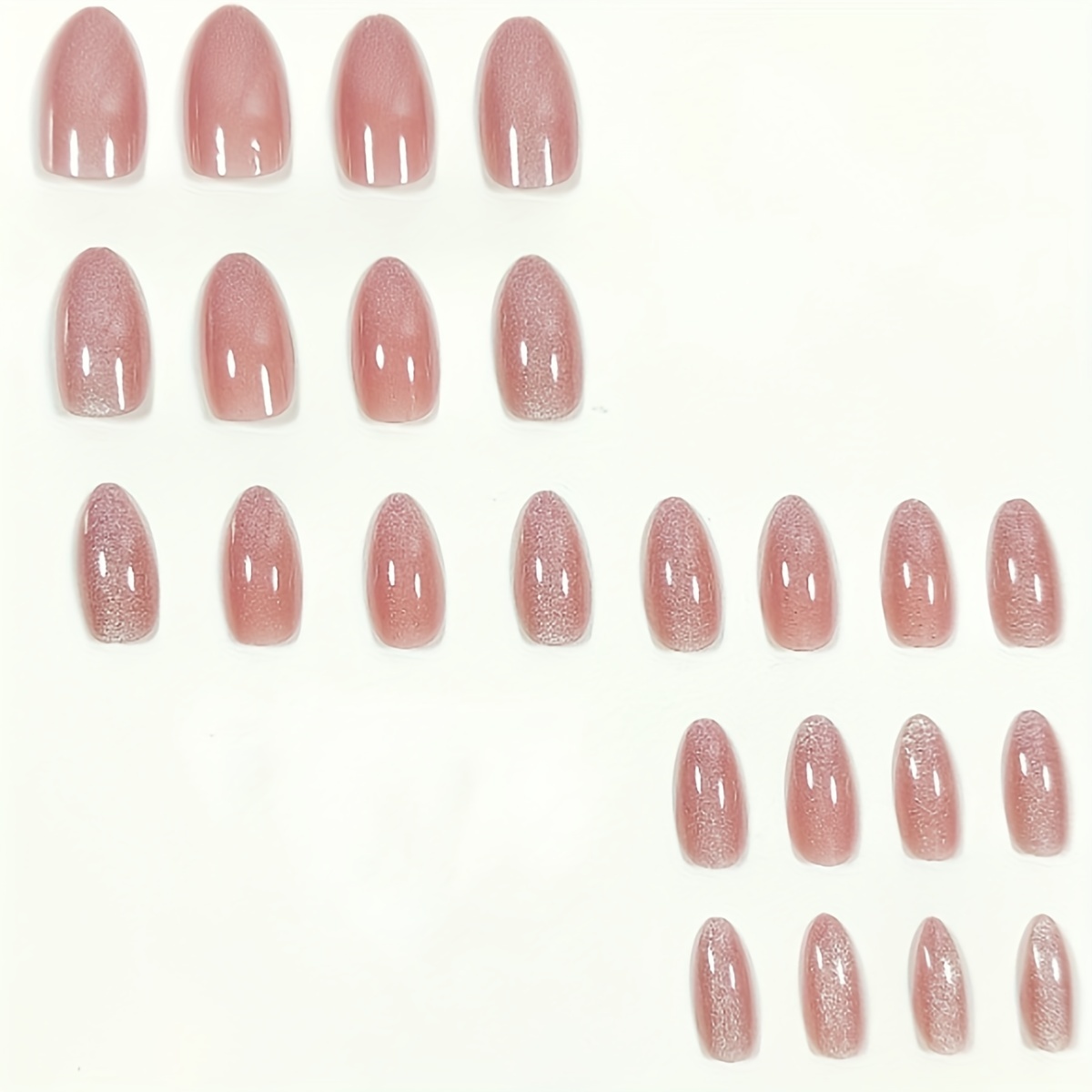 Glossy Medium Almond Fake Nails Glitter Cat Eye Press - Temu