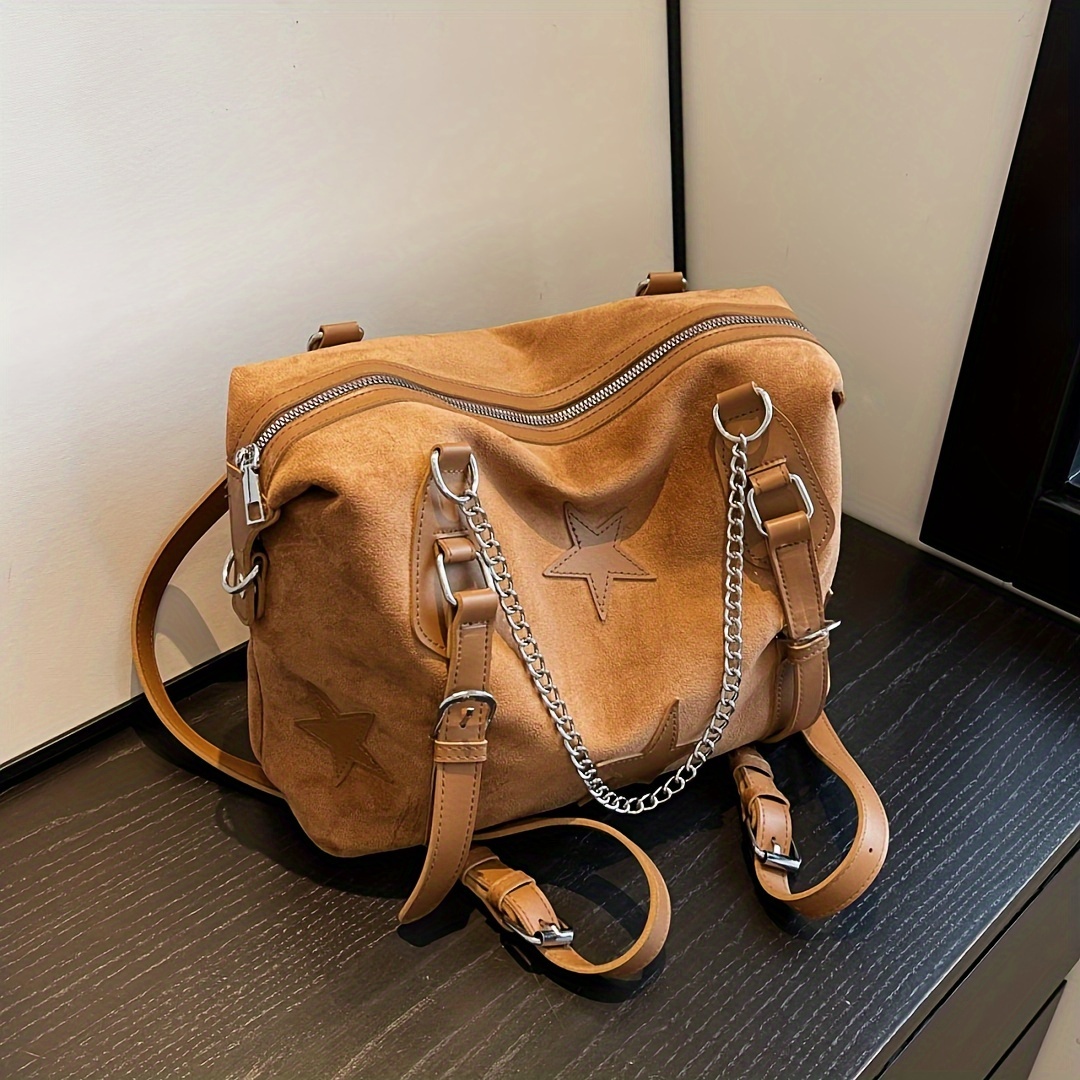 Niche Star Patched Shoulder Bag Zipper match Handbag Women's - Temu ...