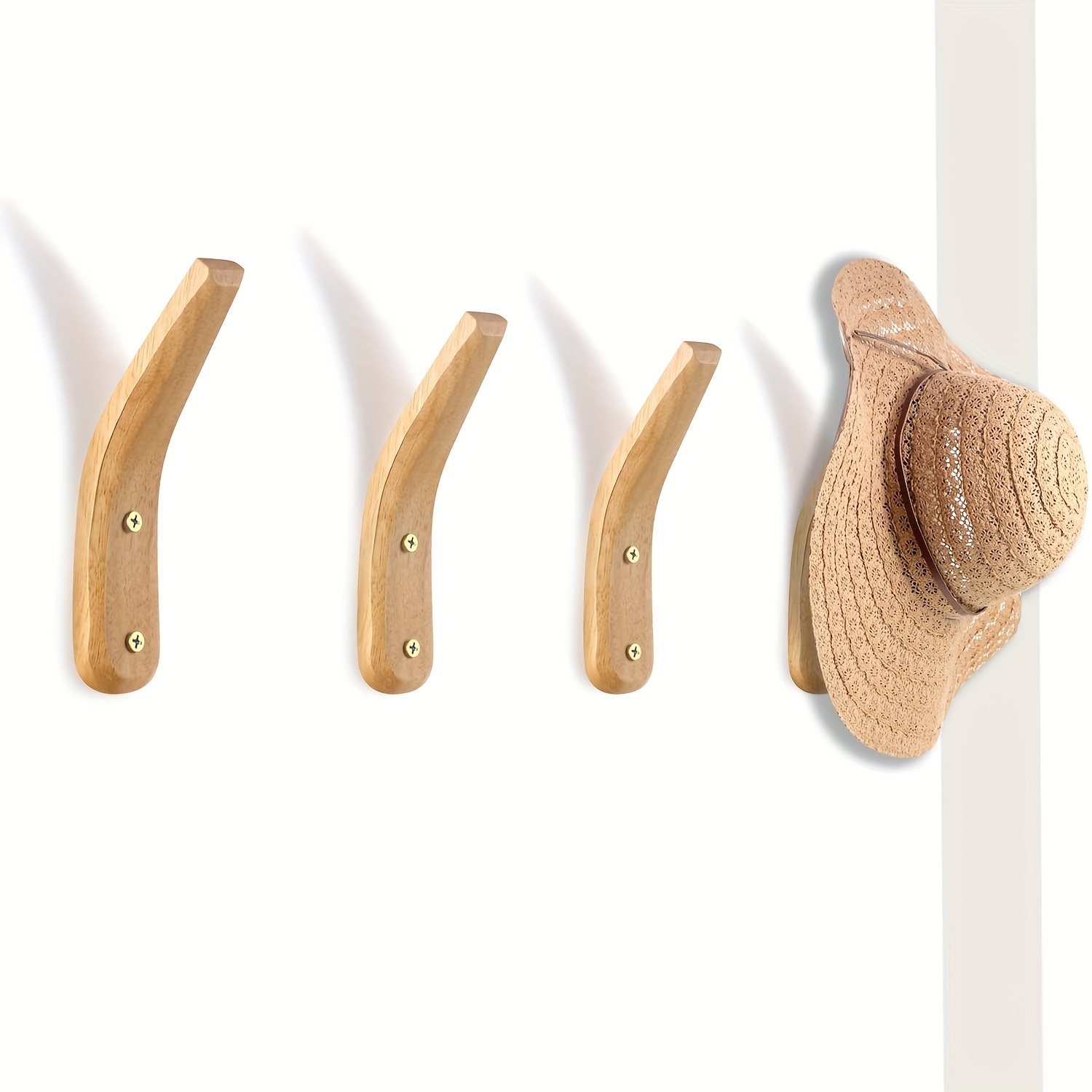 2pcs modern Oak Wood Wall Hooks Coat Hooks Vintage Single Wall