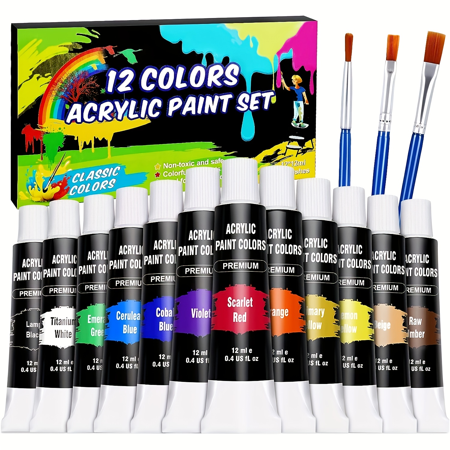 Paint for Fabric 12 Colors 12ml Tube Acrylic Paint for Clothes with 3  Brushes and 1 Palette Waterproof Drawing Set Art Supplies - AliExpress