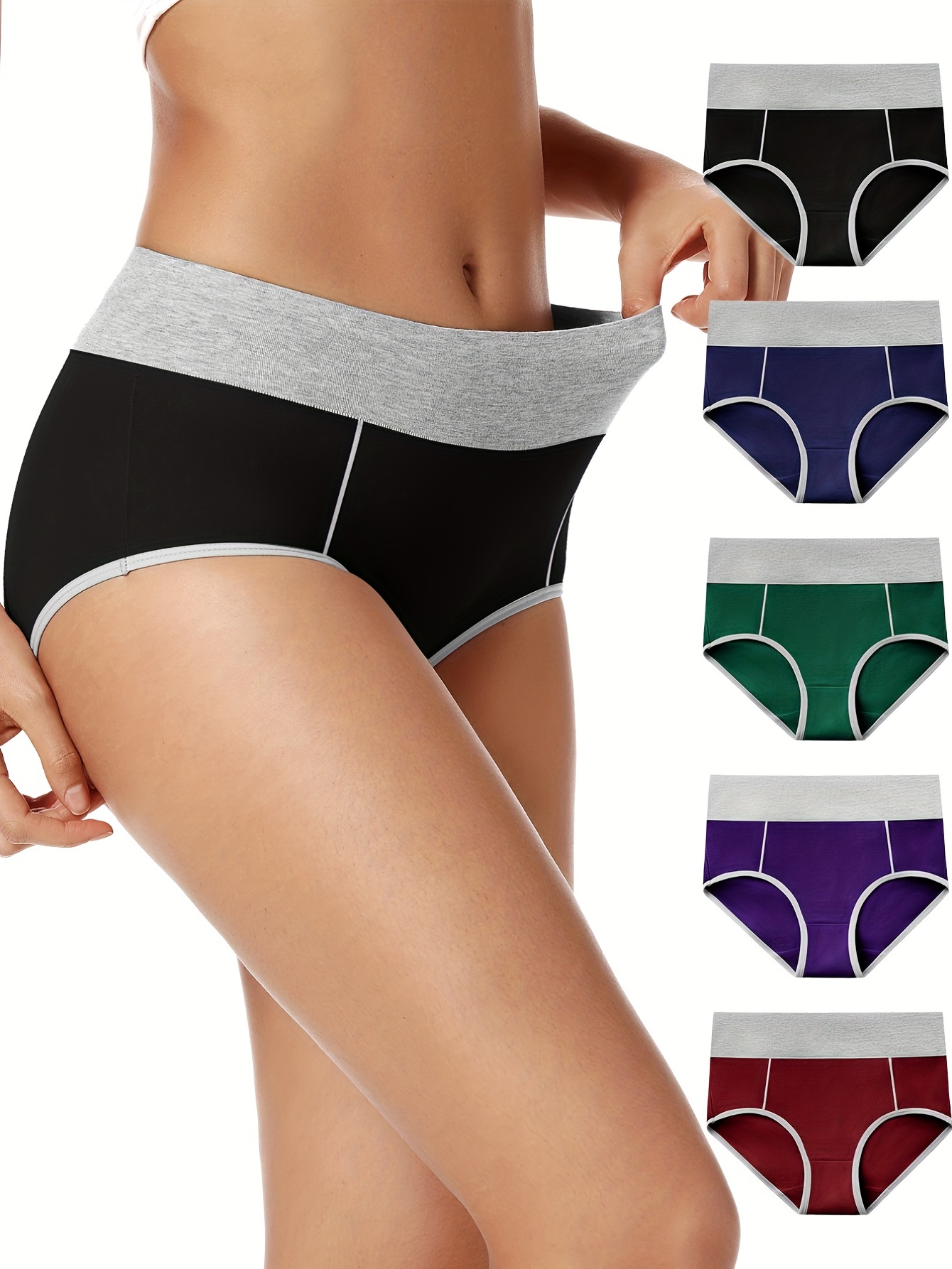 5pcs one pack Women's High Waist Cotton Panties Briefs Soft Breathable  Comfy Underwear Plus Size M-XL 