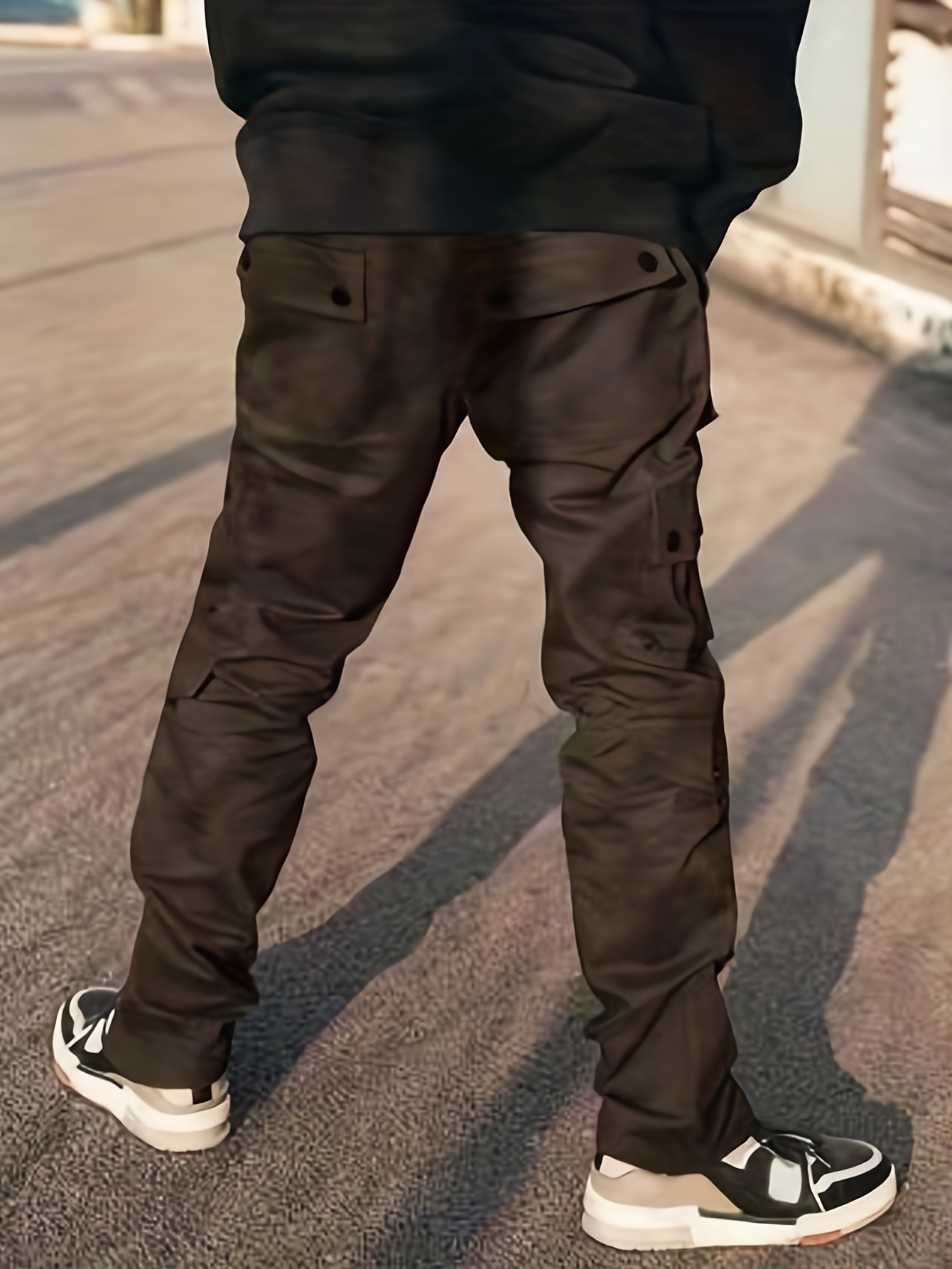 Plus Size Men's Solid Cargo Pants For Autumn/winter, Fashion Casual Pants  For Males, Men's Clothing