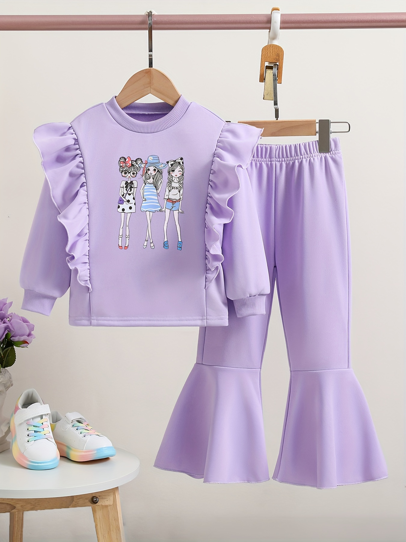 Love Print Girls Outfits Casual Crew Neck Long - Temu