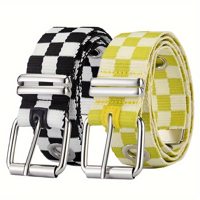 Men's Checkered Pattern Genuine Leather Belt, Alloy Pin Buckle Belt, Men's  Exquisite Father's Day Christmas Gift, With Keychain - Temu