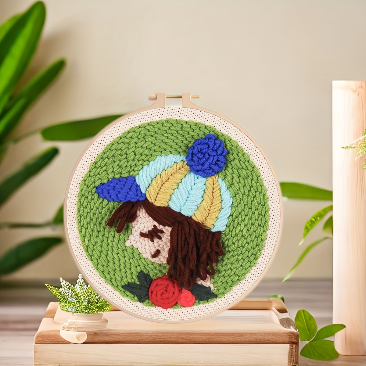 Embroidery Kit Flowers Plants Pattern With Hoop Printed Embroidery Cross  Stitch Punch Needle Embroidery Thread Kit-deer