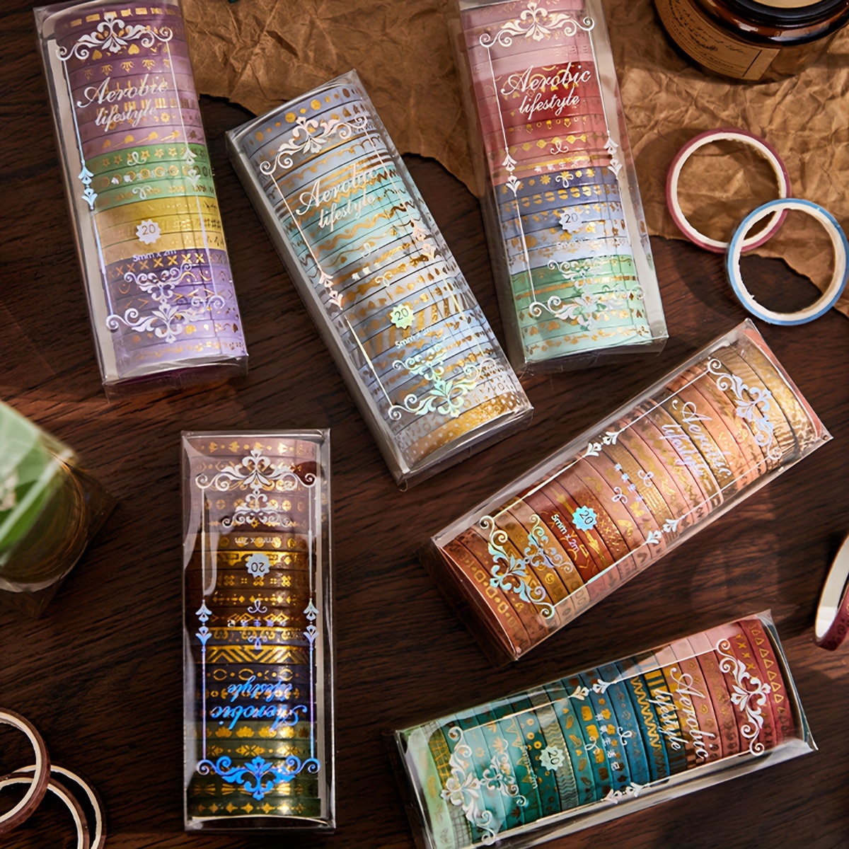 20 Rolls Rainbow Washi Tape Slim,Foil Gold Skinny Decorative Masking Washi  Tapes,3MM Wide DIY Masking Tape