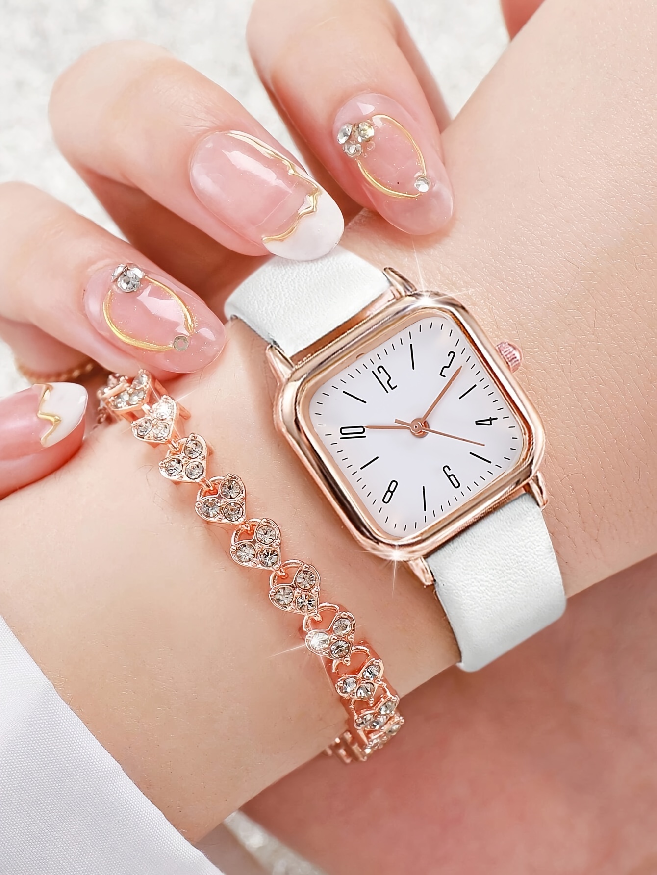 1pc girls square digital wristwatch 1pc rhinestone heart bracelet watch set details 0