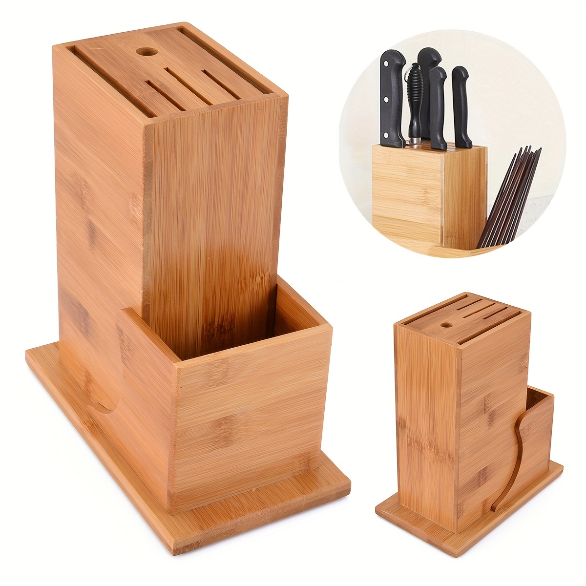 Caja de bambú con soporte para cuchillos