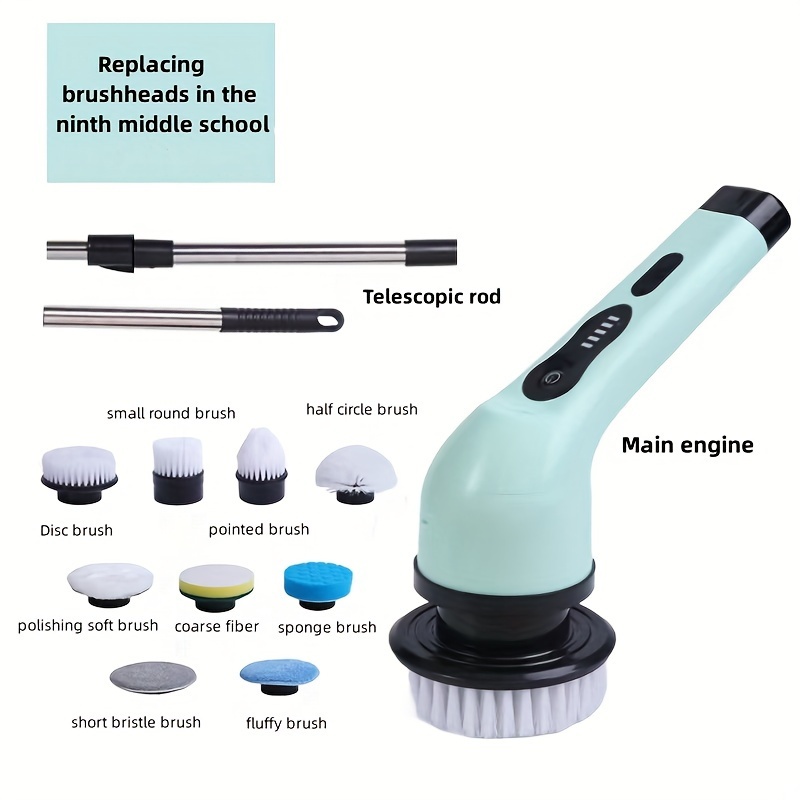 Electric Spin Scrubber With 6 Replaceable Brush Head, Power Cordless Bathroom  Scrubber With Adjustable Long Handle, Rechargeable Shower Scrubber,  Multifunctional Scrubber For Bathroom, Kitchen, Bathtub, Tile, Shower, Car,  Cleaning Supplies - Temu