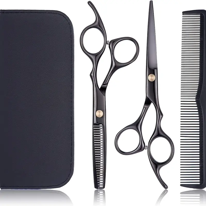 professional hair cutting scissors thinning shears kit with hair styling comb hair shears set barber scissors kit with hairdresser scissors haircut shears hair layering scissors for home salon black details 1