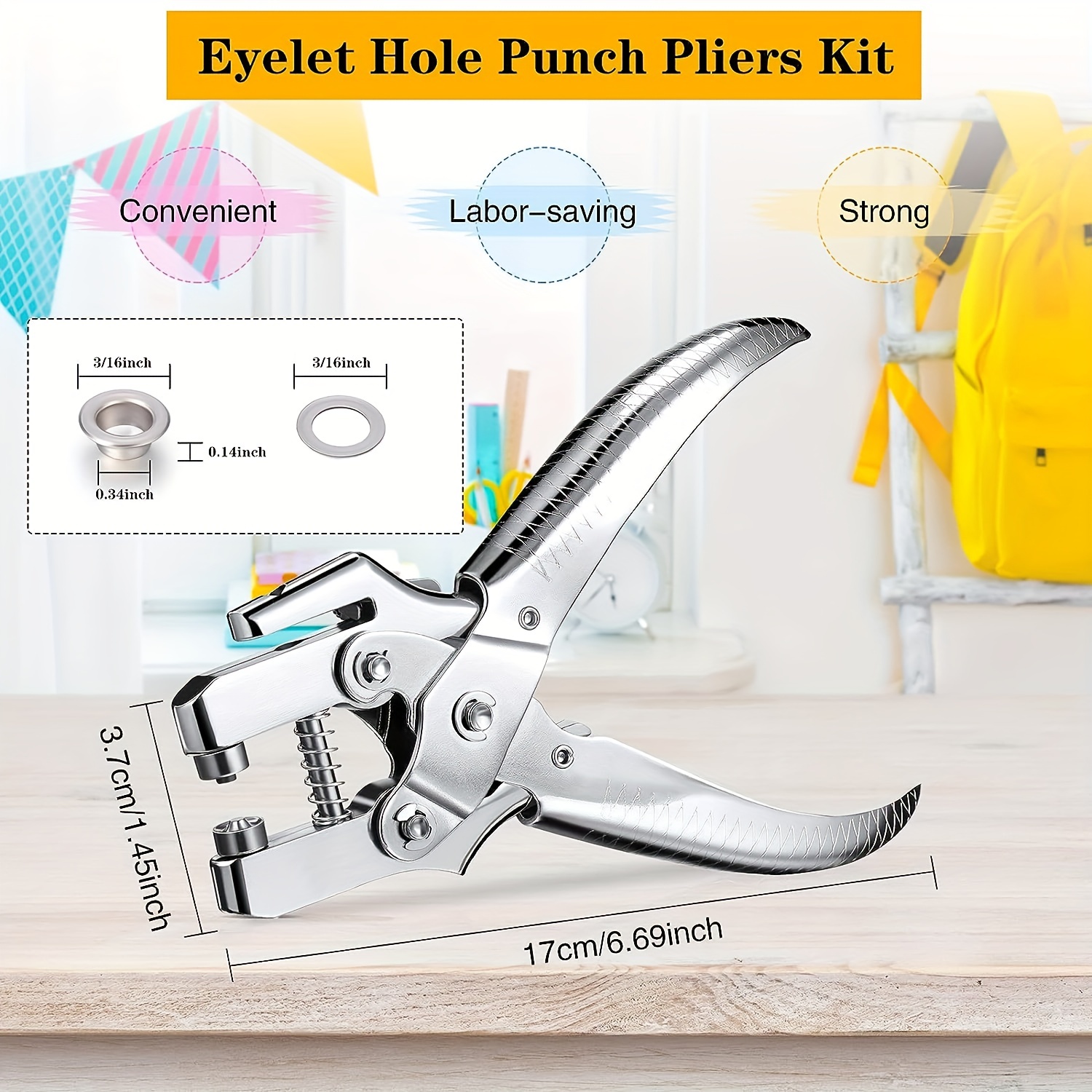 Grommet Tool Kit, 3/8 Inch Eyelet Kit Press Pliers (10mm) Punch
