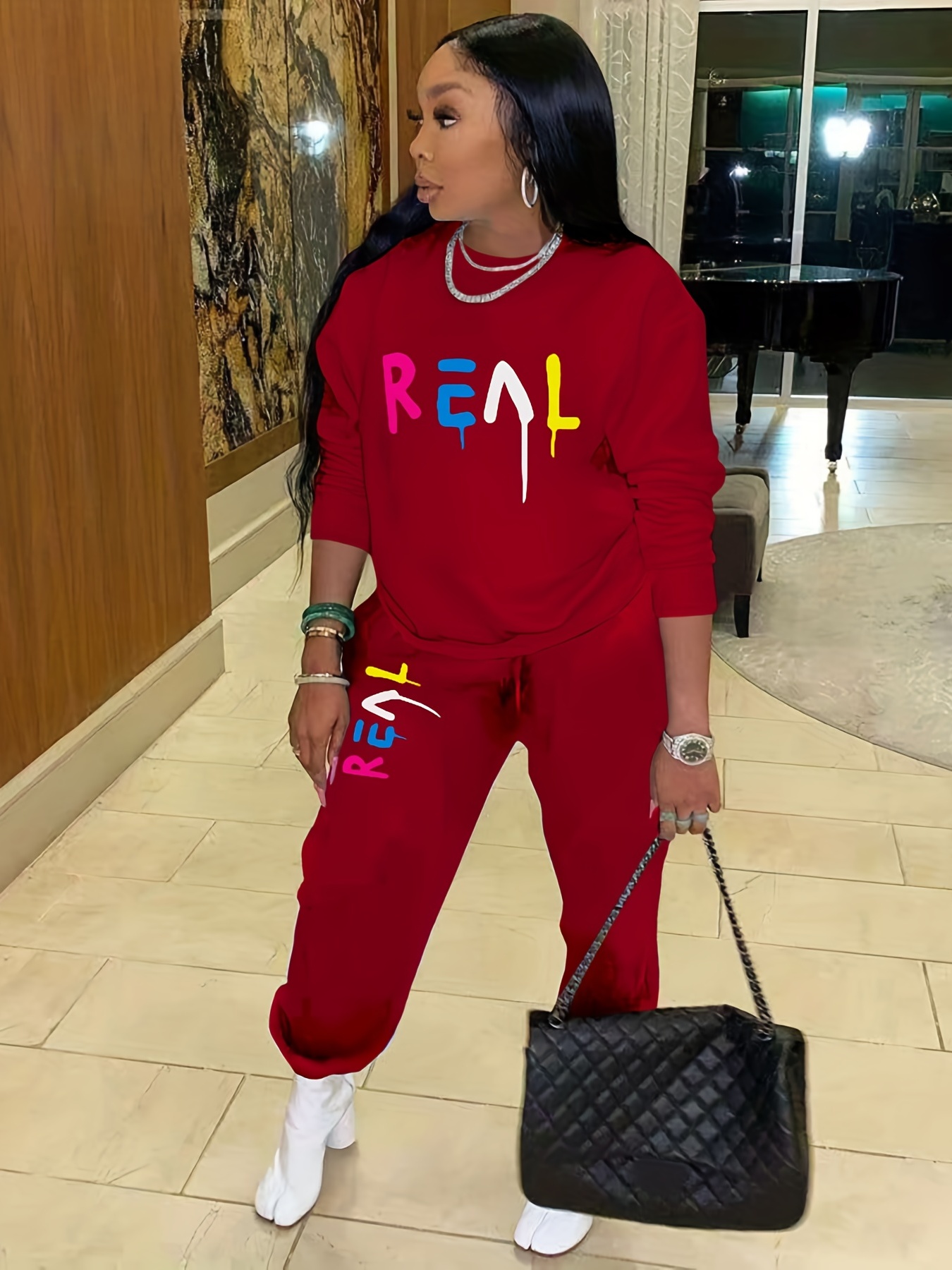 Casual Two-piece Set Long Sleeve Top & Pants Outfit