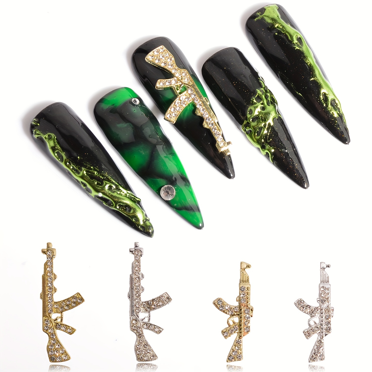 3d Alloy Gun Nail Art Charms With Crystal Rhinestones,luxury Gun