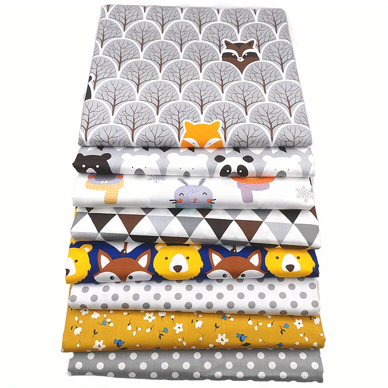 8pcs Precut Fat Quarters Cotton Fabric Bundles - Animal Theme