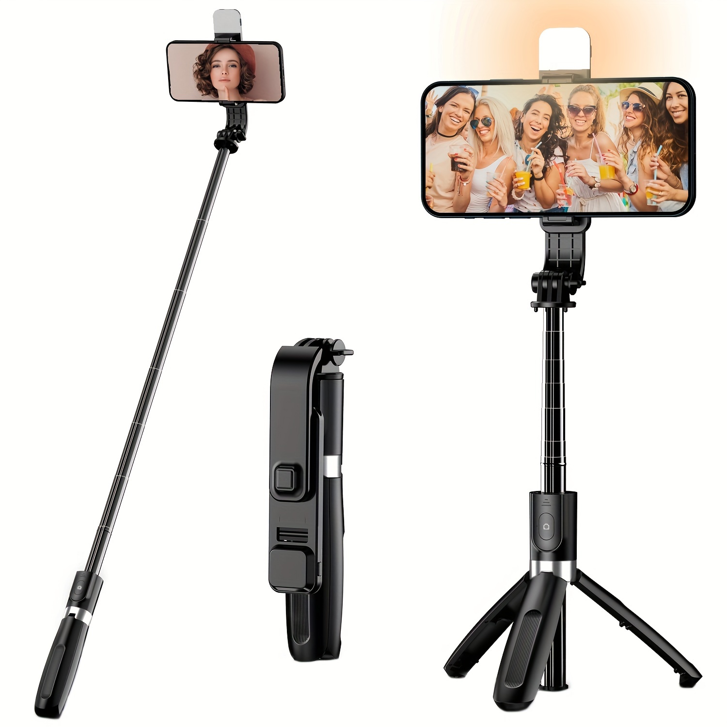 Perche selfie sans fil Bluetooth avec trepied rétractable Noir