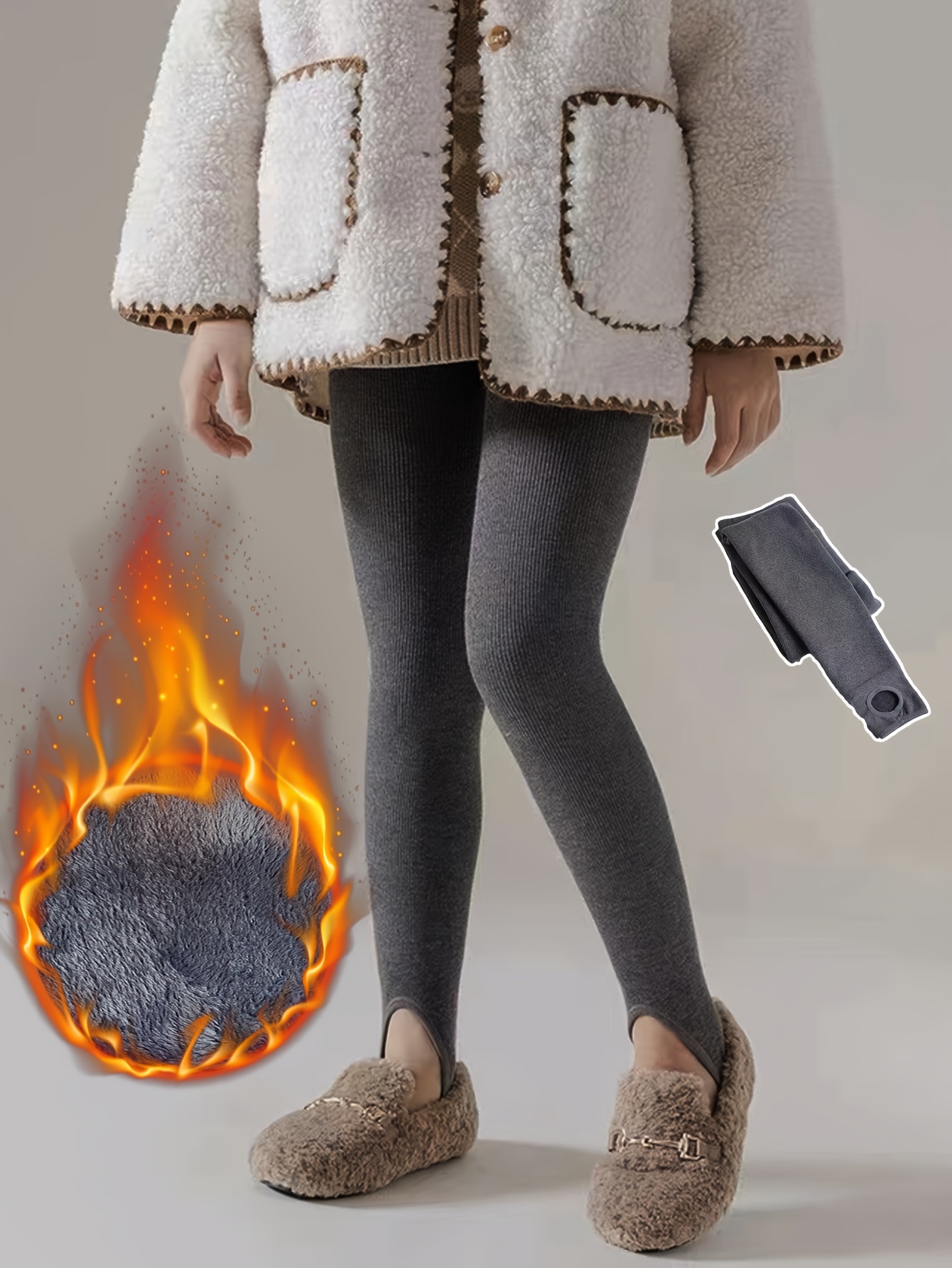 1pcs Thick Fleece Stirrup Leggings Girls Comfy Leggings Fall Winter  Christmas Gift