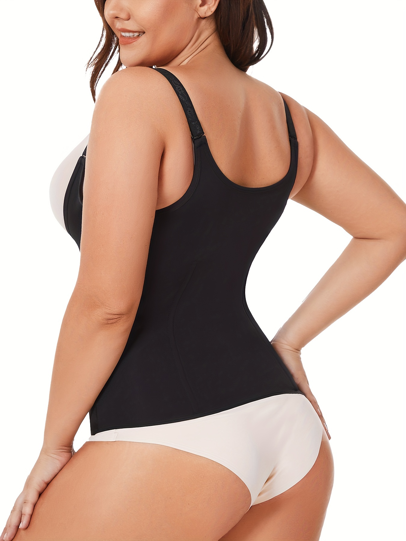 Plus Size Casual Shapewear, Women's Plus Plain Buckle Breast Lifting Tummy  Control Body Shapewear