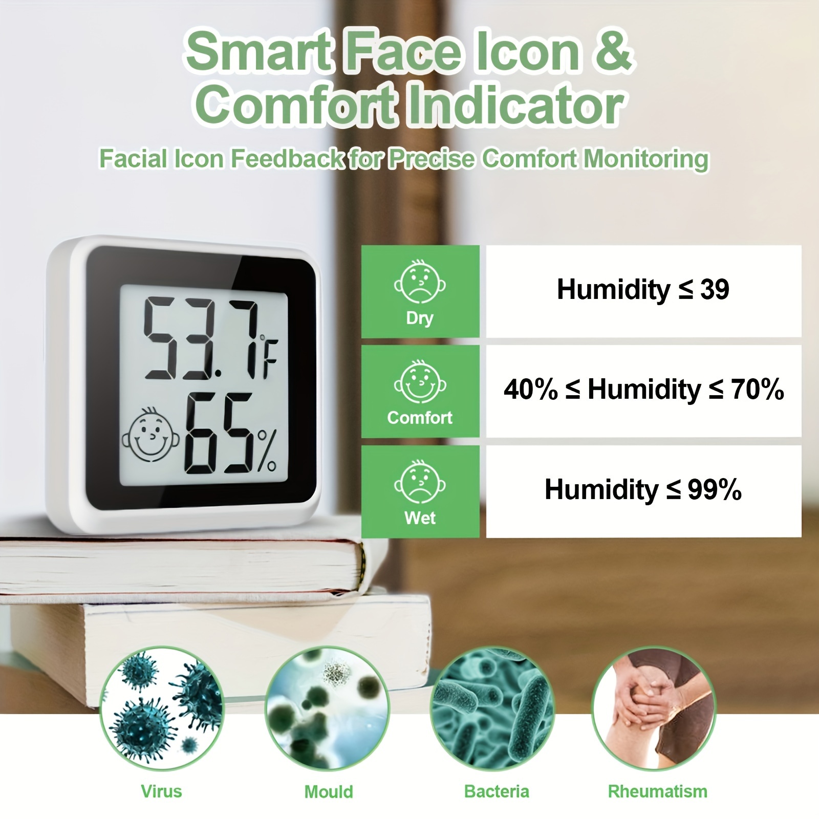 Hygrometer Humidity Gauge Meter - Wireless Indoor Outdoor Thermometer with  1 Remote Sensor - Room Thermometer for Home, Temperature and Humidity