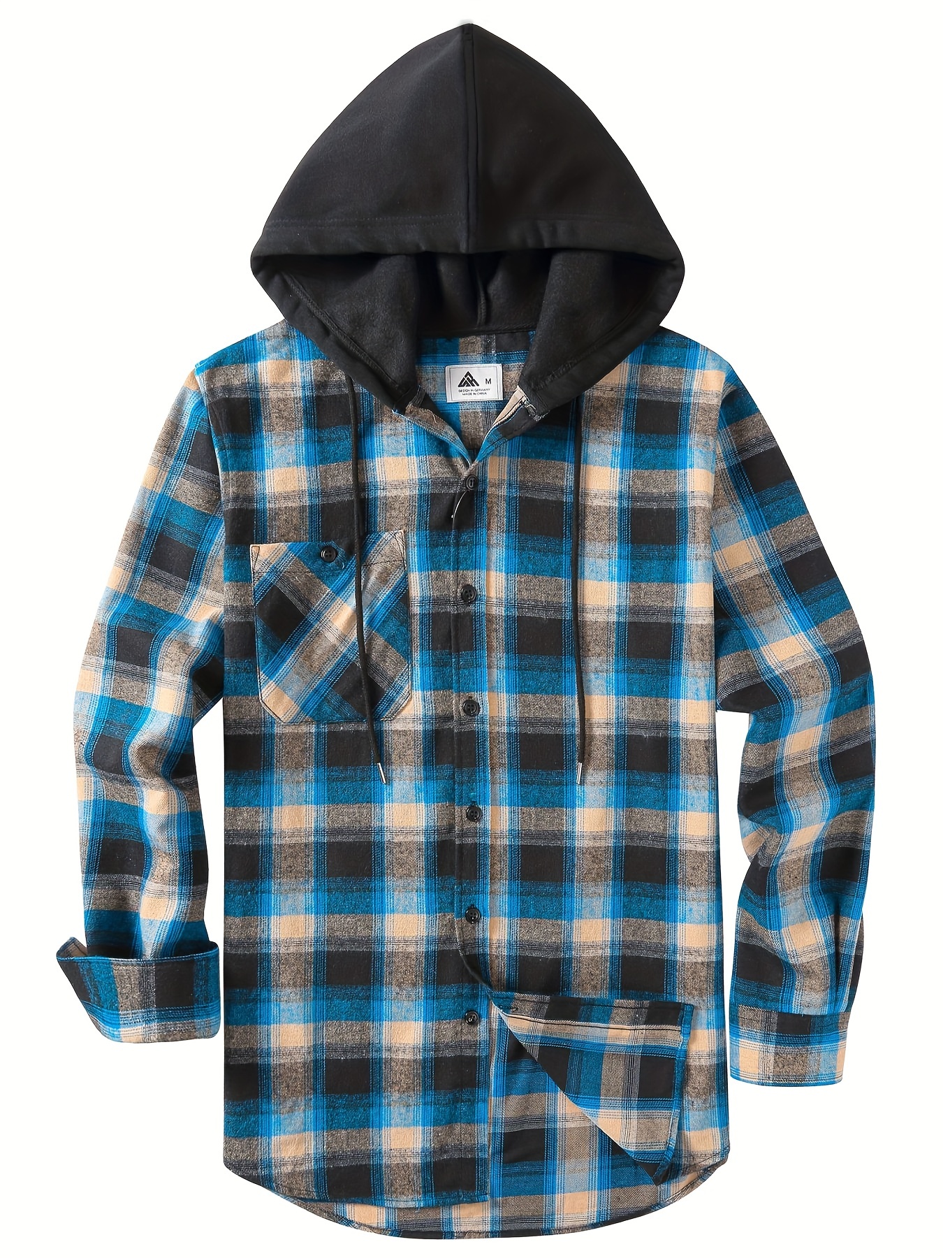 Drawstring Hooded Flannel Shirt, Men's Casual Various Colors Plaid