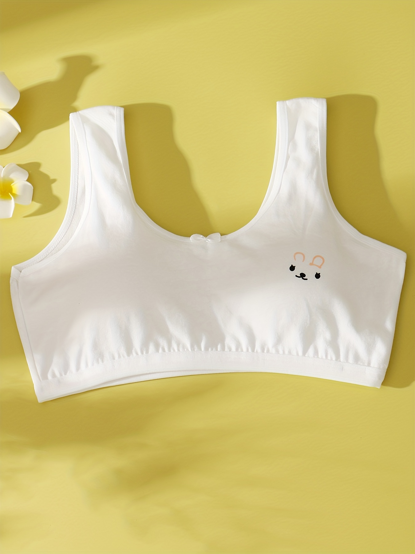 3Pcs Cartoon Solid Color Girls' Bras Vests Developmental Girls Cotton Bras  For Girls From 8 to